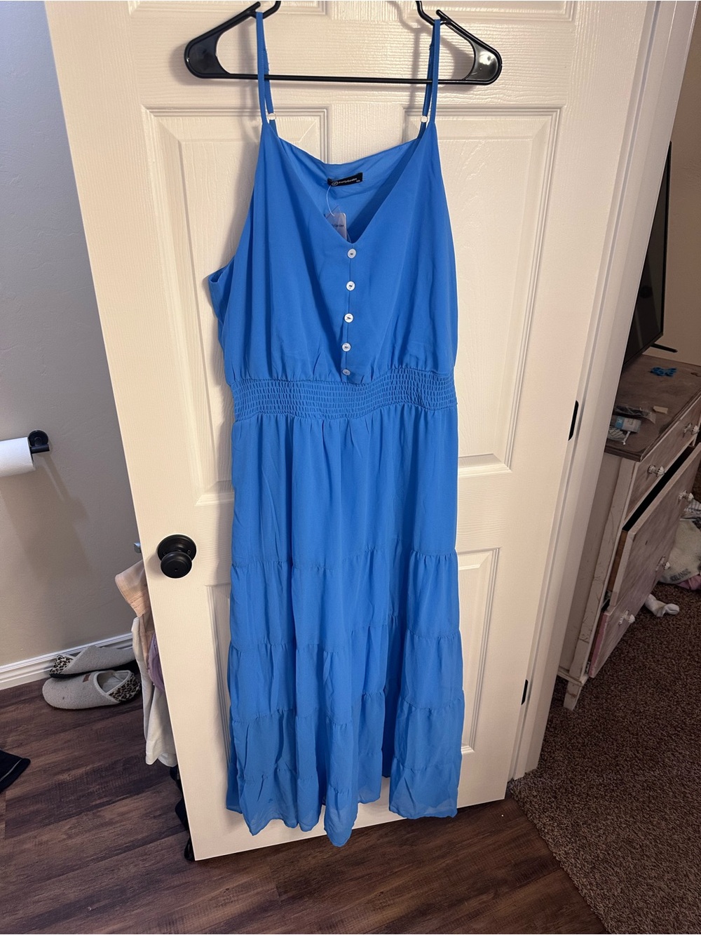 Blue Tiered Spaghetti-Strap Maxi Dress